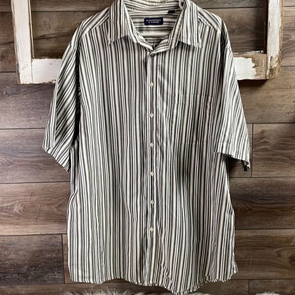 Roundtree & York Womens Collared Striped Dress Shirt, 2XLT, Black, White Tan